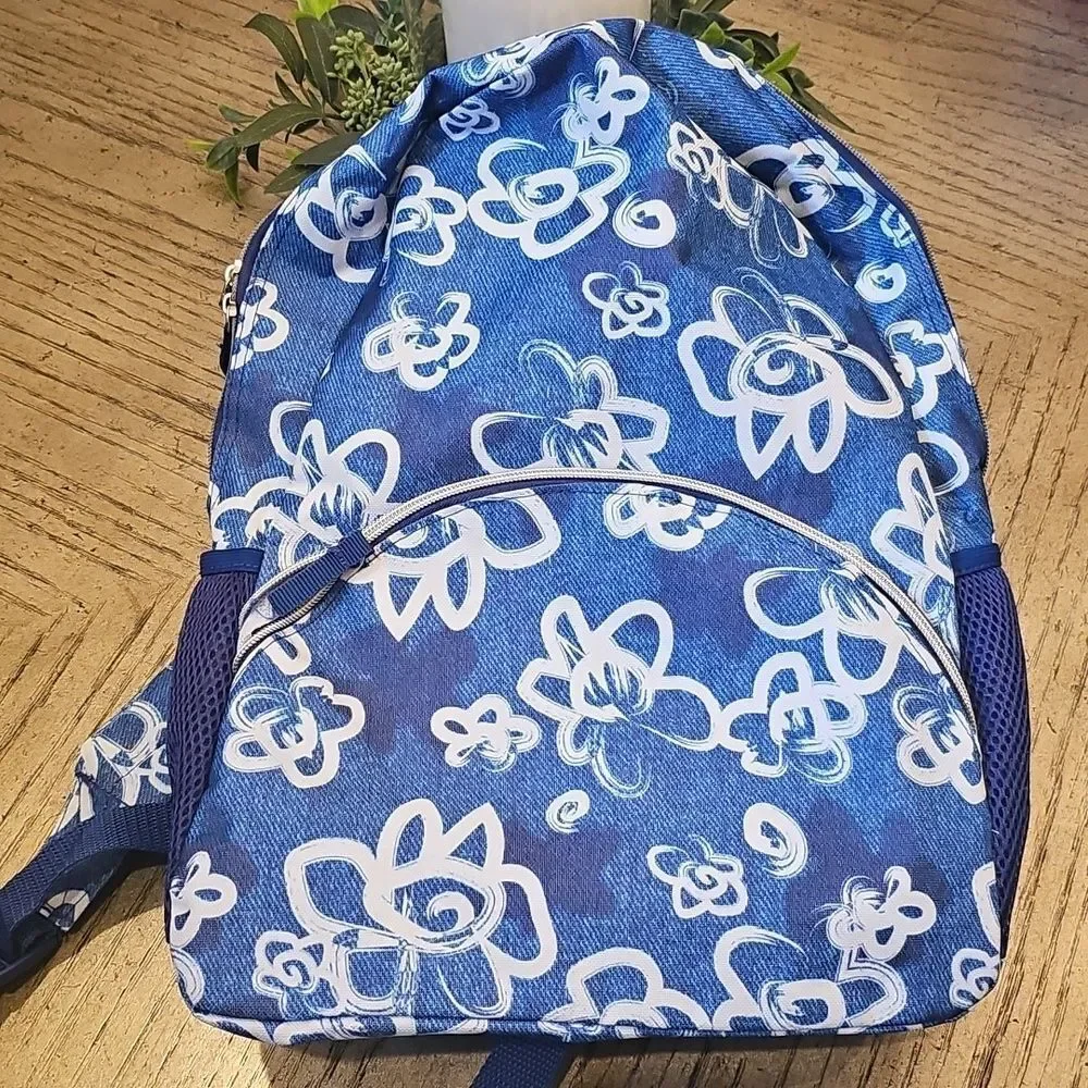 Blue Floral Backpack Denim Look NWOT